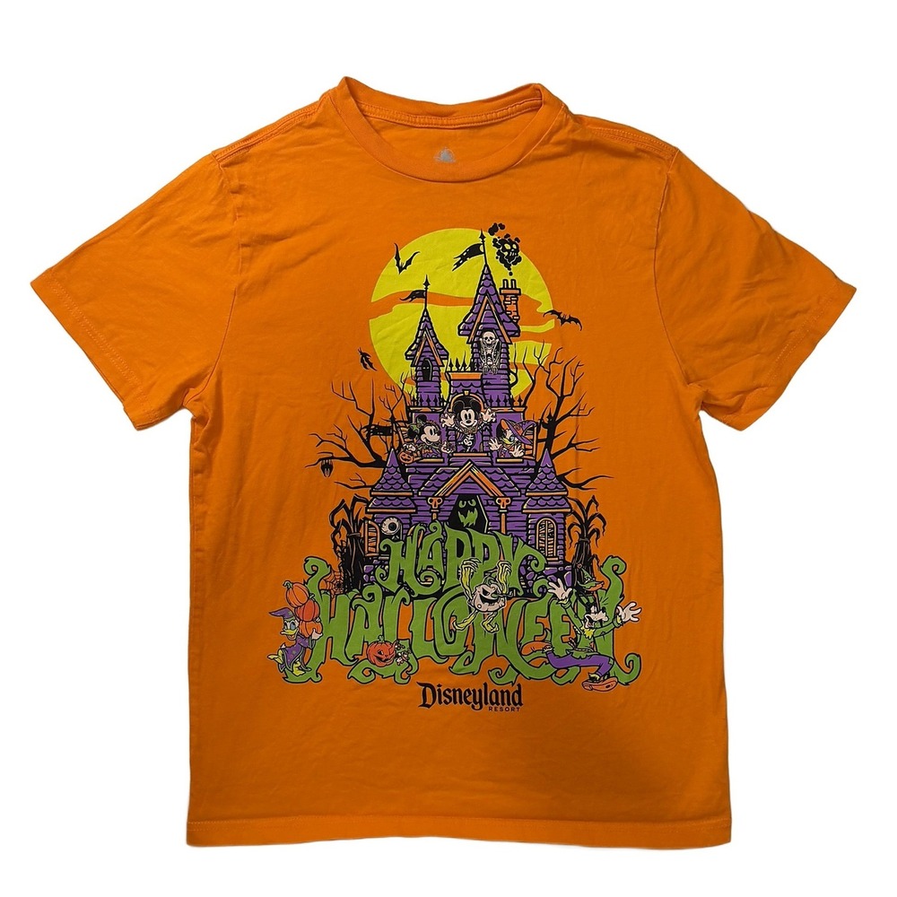 Disney Disneyland Resort Happy Halloween Mickey Mouse Haunted Castle Orange Tee